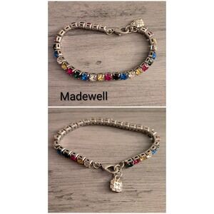 Madewell Multi Color Crystal Tennis Bracelet Silver Tone Rainbow Stone Jewelry